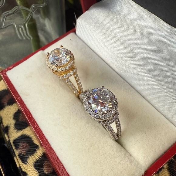 Round simulated diamond engagement ring w/ halo 925 setting silver or gold